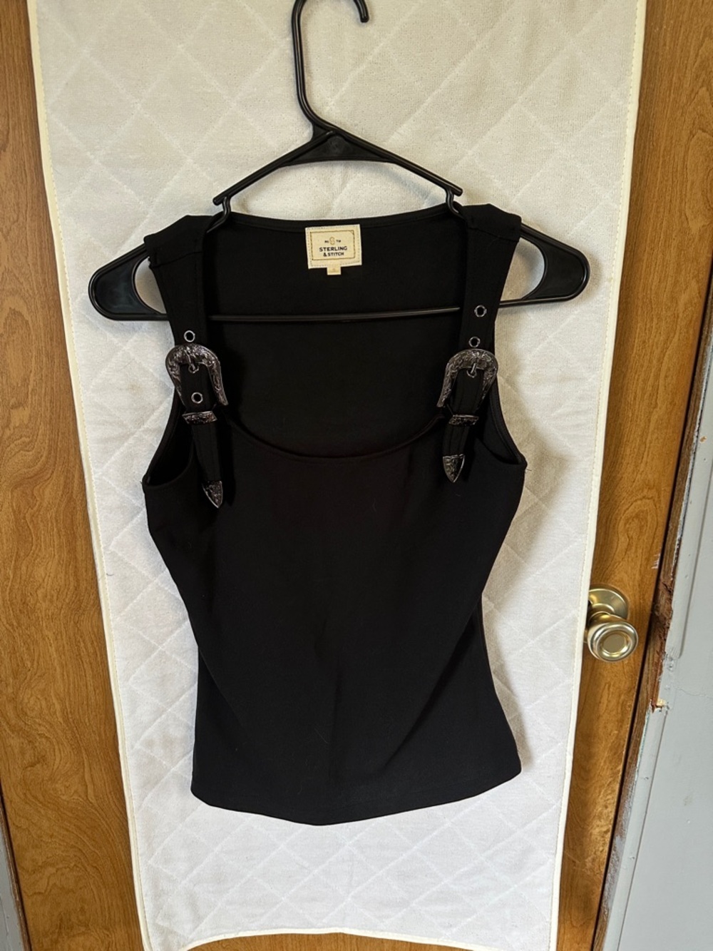 Sterling & Stitch Black Tank Top with Western Buckle Straps - Picture 2 of 3